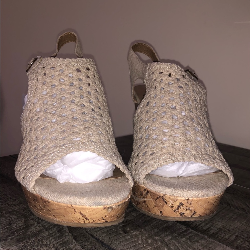 Mudd Crocheted wedge sandals